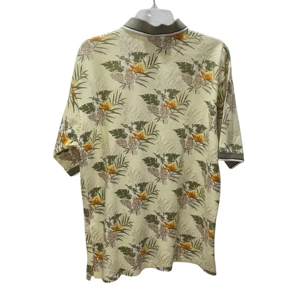 Consensus Sportswear Mens Tropical Floral Polo Shirt Tan Cotton Pique Medium - Picture 6 of 6
